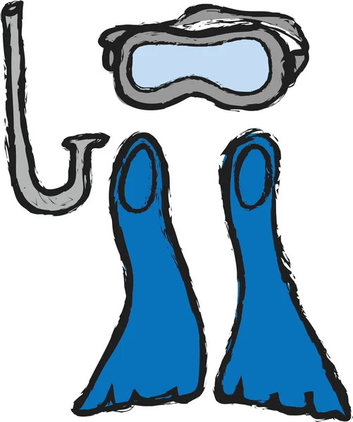 Chinelos, óculos e snorkel de desenhos animados isolados sobre fundo branco — Fotografia de Stock