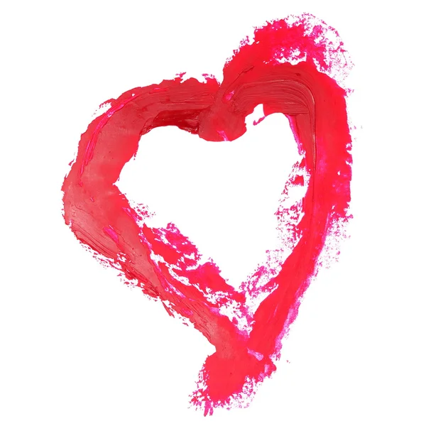 Fotoğraf kırmızı kalp grunge fırça darbeleri yağlı boya beyaz arka plan üzerinde izole — Stok fotoğraf