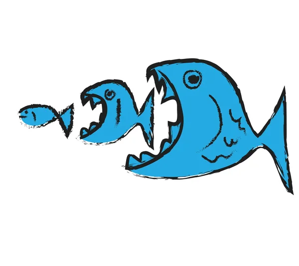 Γελοιογραφία μεγάλο ψάρι που τρώει επάνω μικρότερα — Φωτογραφία Αρχείου