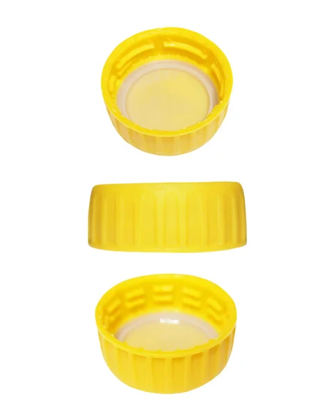 Set yellow plastic stopper isolated on white background,  with clipping path — Stock Photo, Image