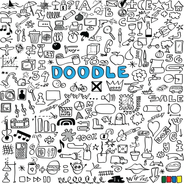 Grande conjunto de negócios, social, tecnologia, escola, elementos de design ícones doodle — Fotografia de Stock