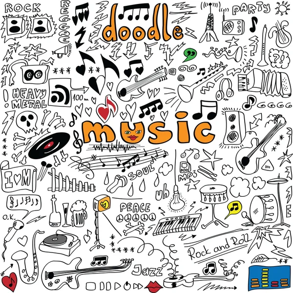 Big set doodle simboli musicali isolati su sfondo bianco — Foto Stock