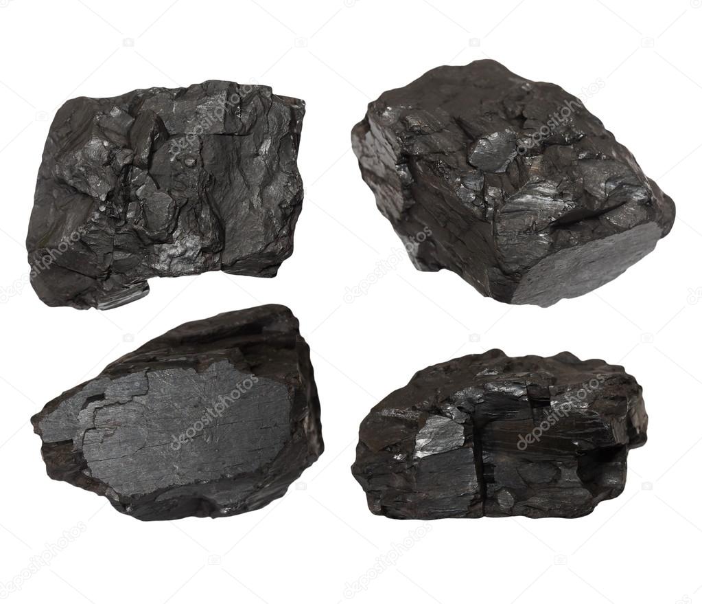 Set nuggets black coal isolated on white background