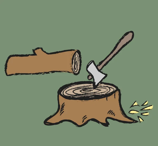 Doodle tree stump and ax — Stock Photo, Image