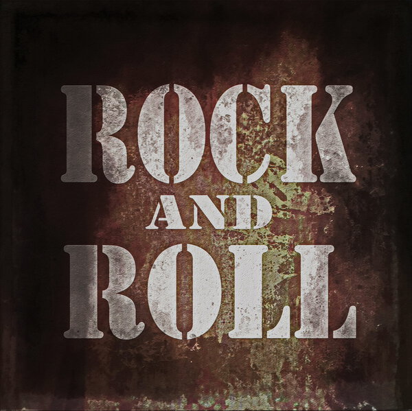 Rock and roll music, old rusty wall background