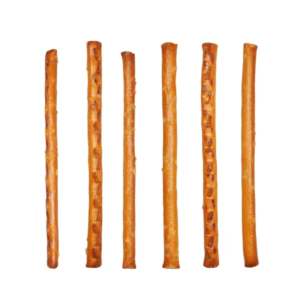 Salzhaltige Cracker Brezelstangen isoliert auf weißem Hintergrund — Stockfoto