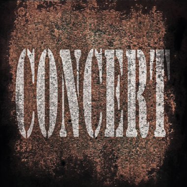 Eski paslı metal plaka arka plan üzerinde konser müzik