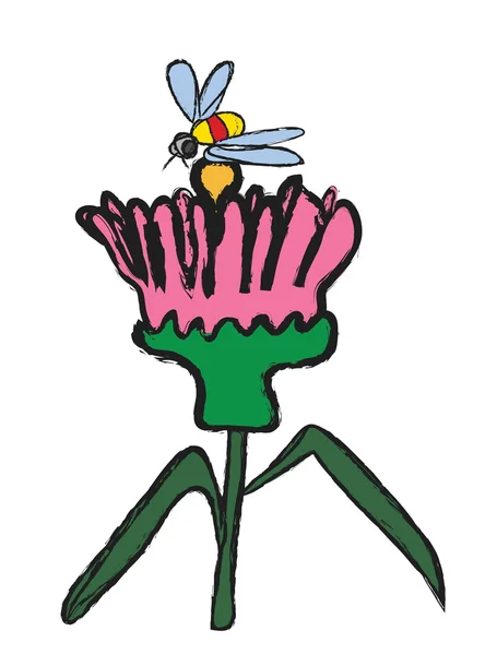 Doodle flor y abeja — Foto de Stock