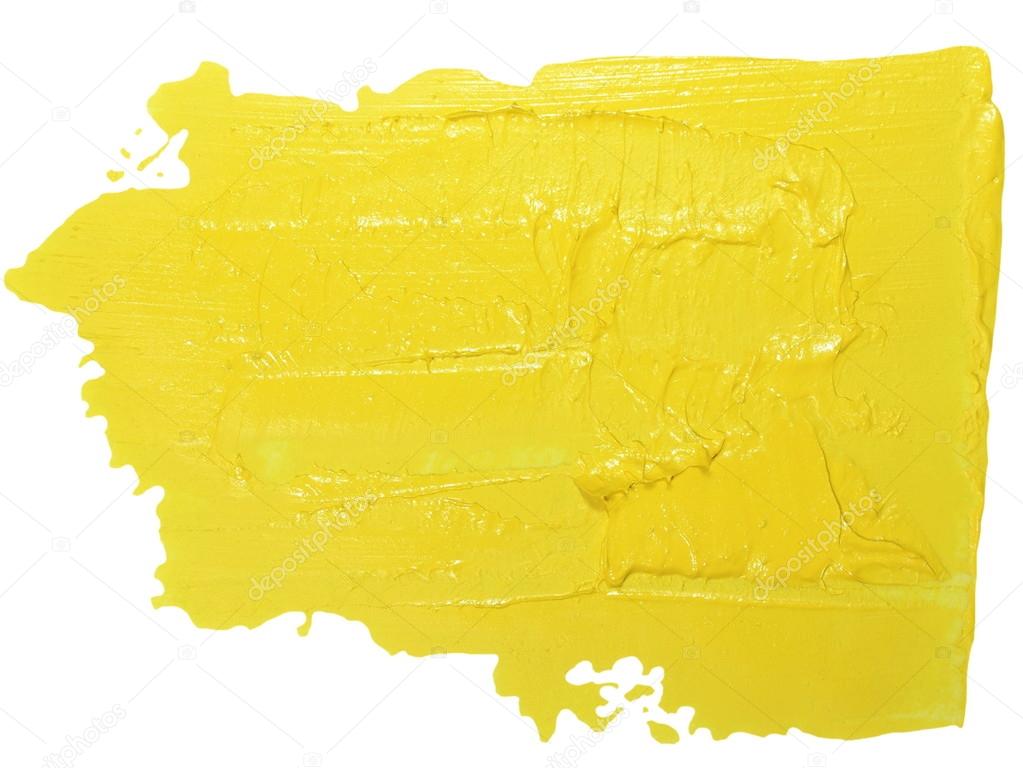 Photo yellow grunge brush strokes oil paint isolated on white background