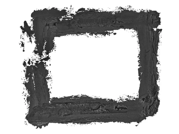 Foto preto quadrado grunge pinceladas pintura a óleo isolado no fundo branco — Fotografia de Stock