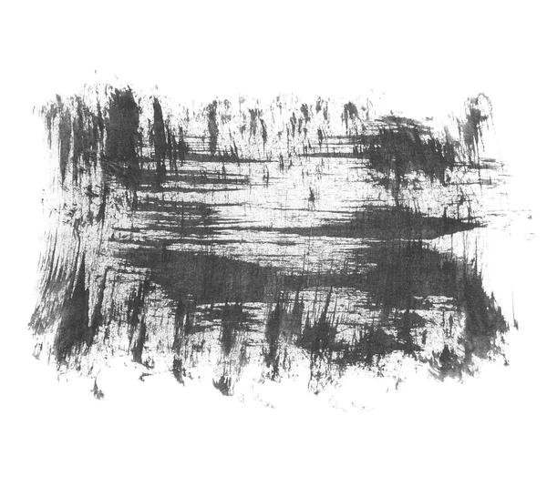 Photo black ink hand painted brush strokes isolated on white background, grunge paper texture — Stock Photo, Image