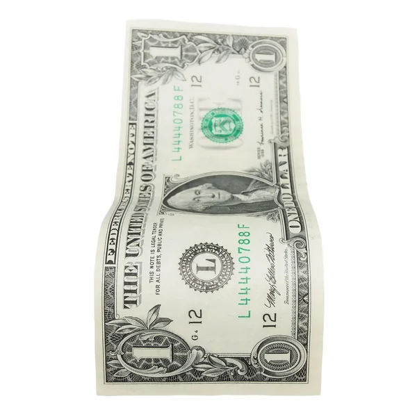 Un billet d'un dollar isolé tombant sur fond blanc — Photo