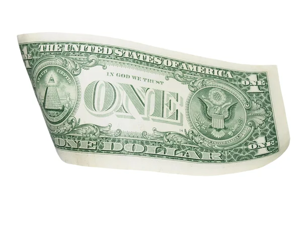 One dollar bill isolated falling on white background — Stock Photo, Image