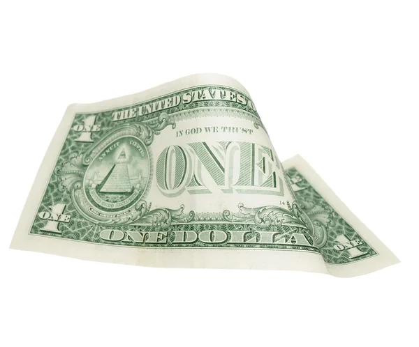 Una banconota da un dollaro isolato che cade su sfondo bianco — Foto Stock