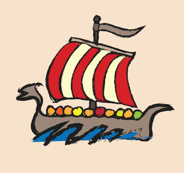 Doodle color viking ship, viking boat — Stock Photo, Image