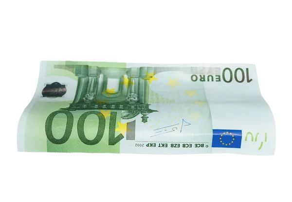 Vliegen van een bankbiljet van 100 euro geïsoleerd op wit — Stockfoto