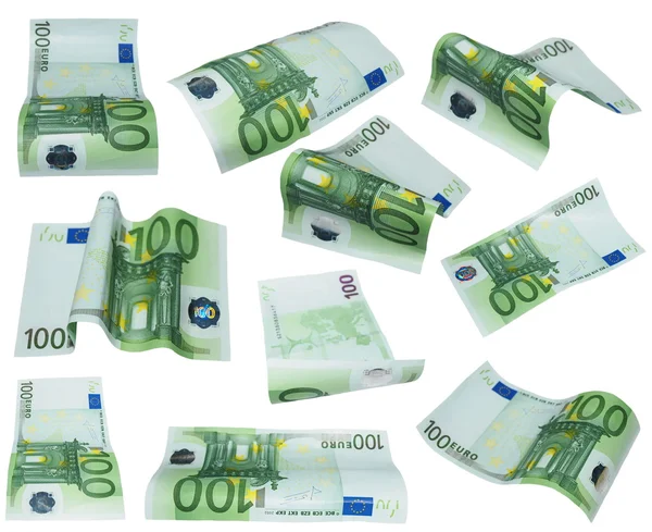 Fliegende Banknote 100 einhundert Euro isoliert auf weißem Hintergrund — Stockfoto