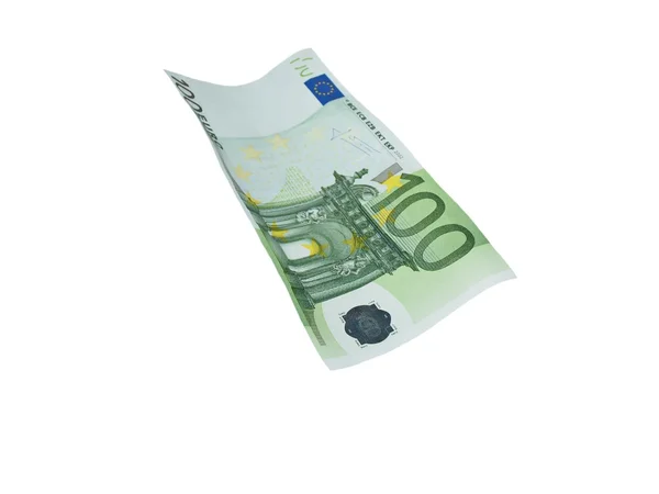 Flyger en sedel 100 euro isolerad på vit — Stockfoto