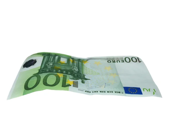 Repülő egy bankjegy 100 euro elszigetelt fehér — Stock Fotó