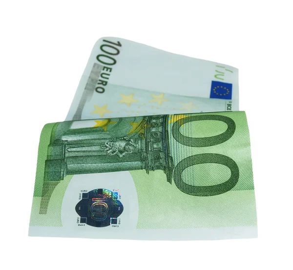 Vliegen van een bankbiljet van 100 euro geïsoleerd op wit — Stockfoto