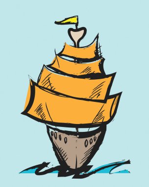renkli karikatür yelkenli gemi doodle
