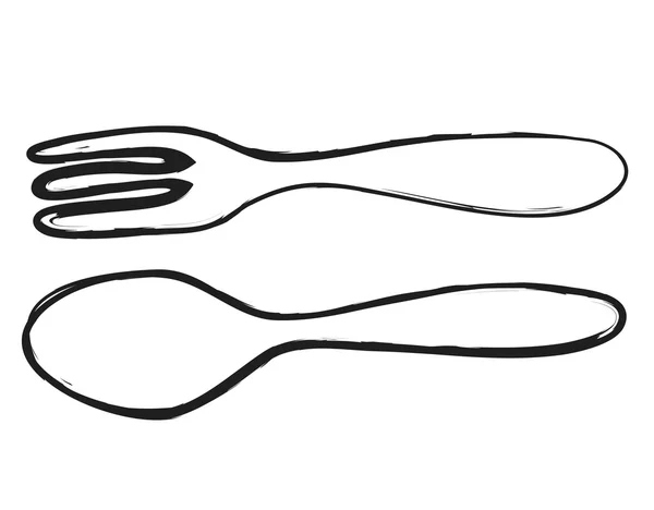 Garabato simplemente tenedor y cuchara, ilustración —  Fotos de Stock