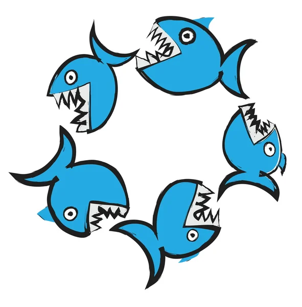 Doodle big fish eating up smaller illustration — Stockfoto