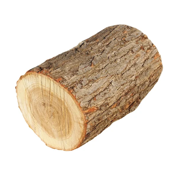 Toco de carvalho, madeira de fogo log isolado no fundo branco com caminho de recorte — Fotografia de Stock