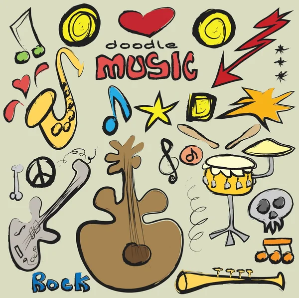 Doodle muziek achtergrond, illustratie grunge pictogram instellen — Stockfoto