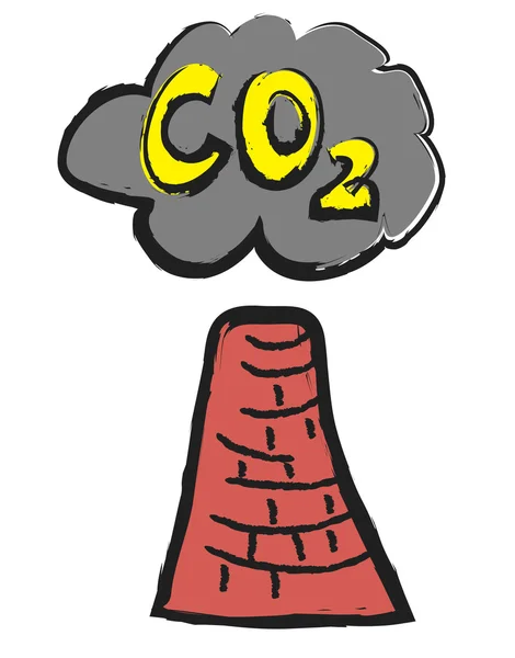 Doodle factory chimney and carbon dioxide cloud — 图库照片