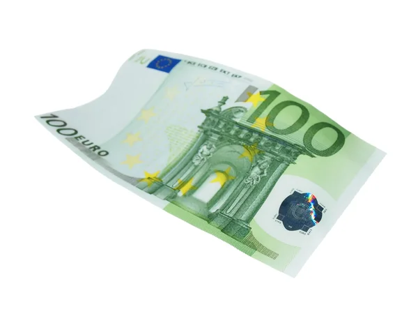 Flying one 100 hundred banknote euro isolated on white — Stockfoto