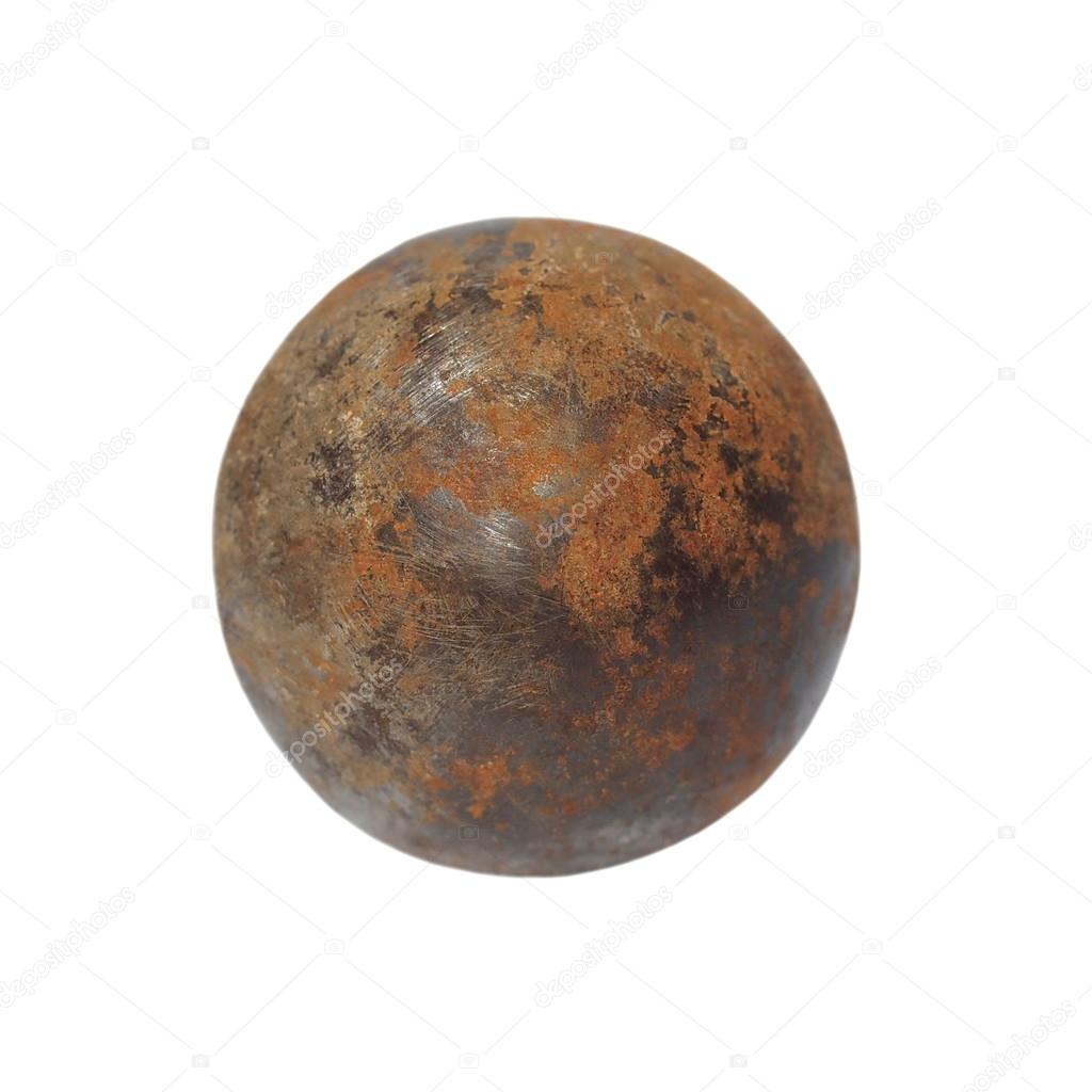 old rusty iron metal ball isolated on white background with clipping path