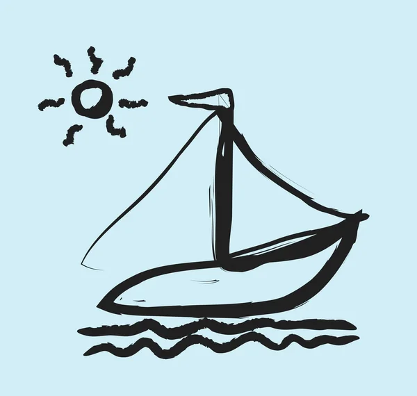 Doodle vereinfachtes Segelboot auf den Wellen — Stockfoto