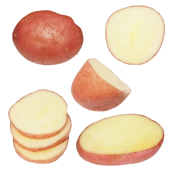 Zbiór ziemniaków na białym tle na białym tle, ze ścieżką przycinającą — Zdjęcie stockowe