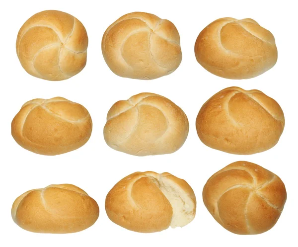 Set kaiser roll pan aislado sobre fondo blanco, con camino de recorte — Foto de Stock