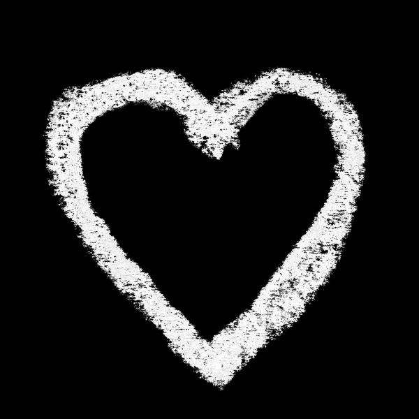 Значок знак сердца, белый мел изолирован на черном фоне — стоковое фото