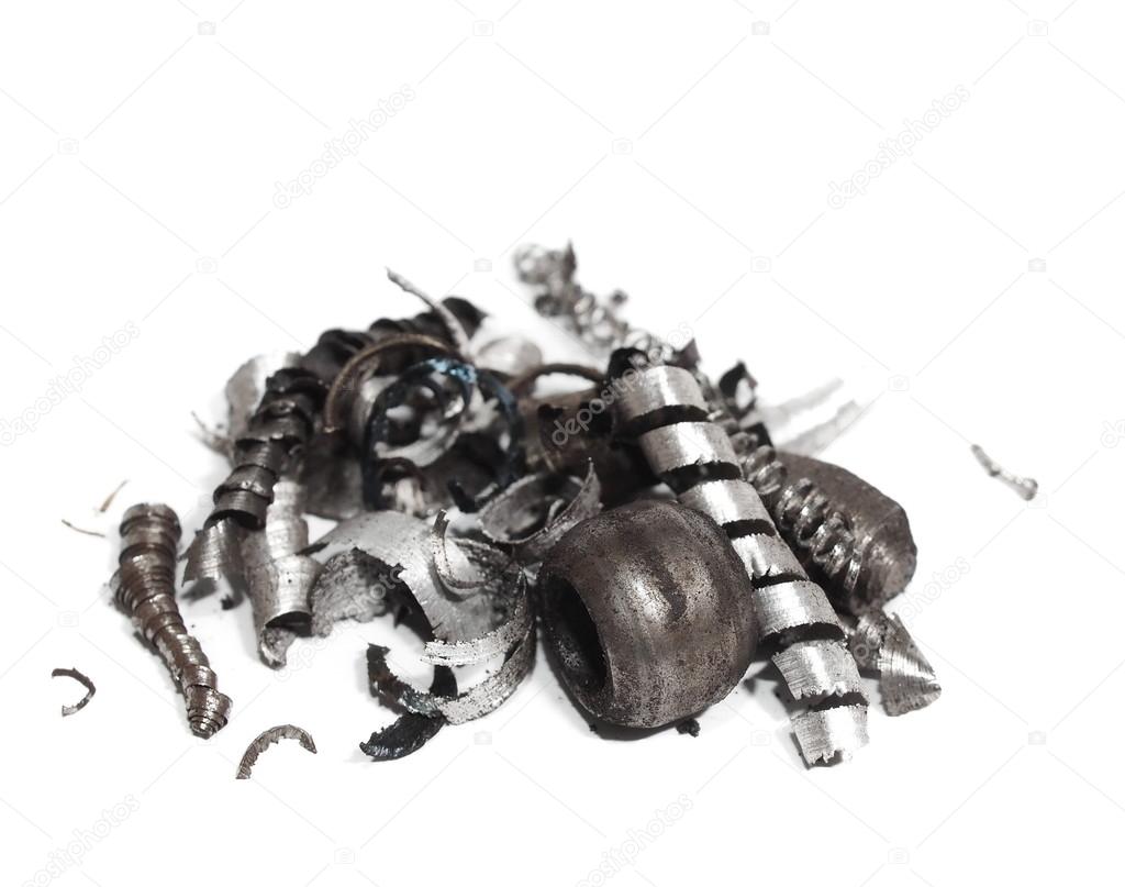 pile scrap metal shavings isolated on white background