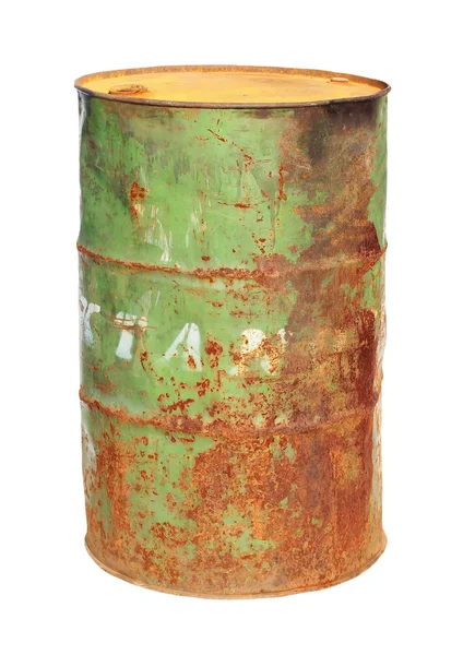 Old rusty metal barrel oil isolated on white background, with clipping path — Stock Photo, Image