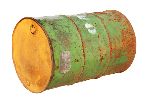 Old rusty metal barrel oil isolated on white background, with clipping path — Stock Photo, Image