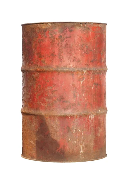 Óleo de barril de metal velho isolado no fundo branco, com caminho de recorte — Fotografia de Stock