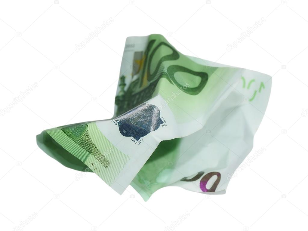 Crumpled banknote 100 hundred euros isolation on white Stock Photo by ...