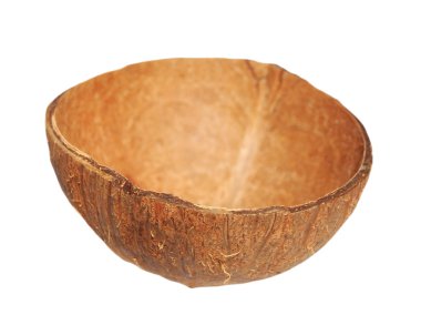 Hindistan cevizi meyve kabuk üzerinde beyaz arka plan, tasarım öğesi kırpma yoluyla izole ikiye böldüm