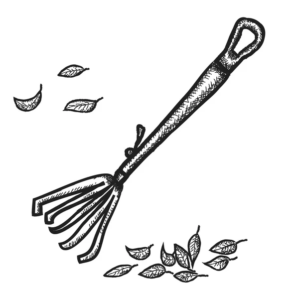 Doodle rake en herfst bladeren, retro illustratie — Stockfoto