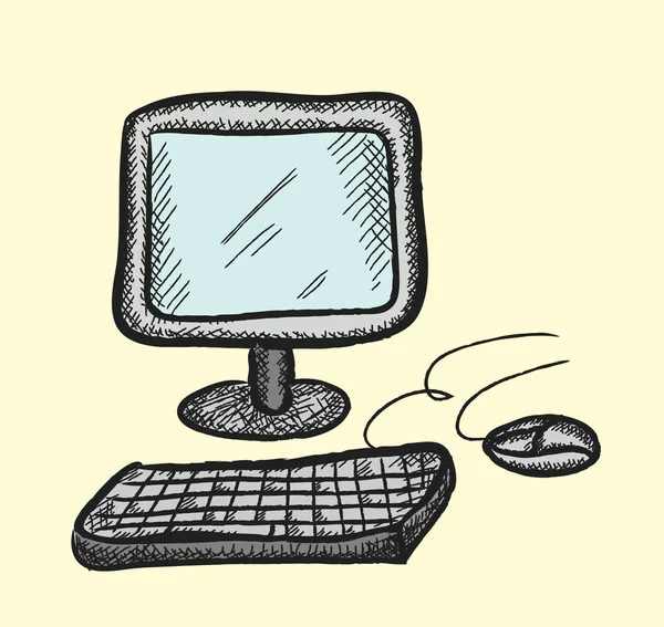 Screen computer and keyboard, doodle  illustration — Stock Photo, Image