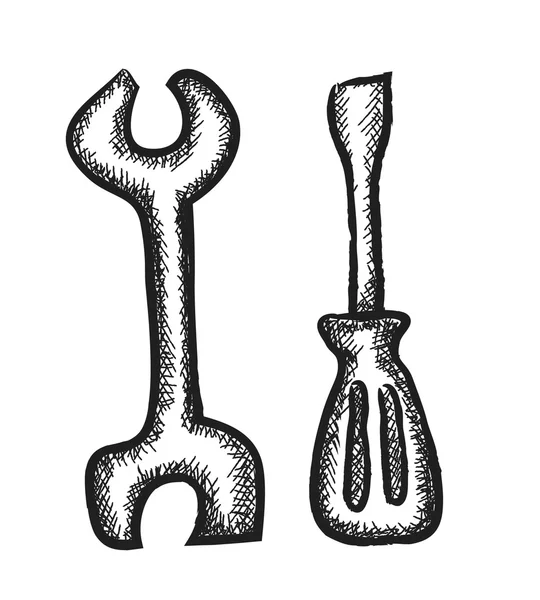 Doodle wrench and screwdriver,  illustration icon — Stock Photo, Image