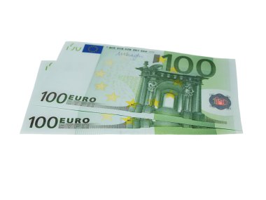 banknot 100 euro üzerinde beyaz, kırpma yolu ile izole