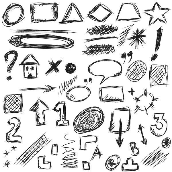Ayarla elle çizilmiş şekil, çizgi, daire, kare, üçgen doodle illüstrasyon — Stok fotoğraf