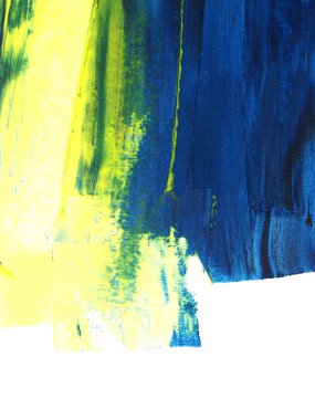 Fotoğraf mavi sarı grunge fırça darbeleri yağlı boya beyaz arka plan üzerinde izole