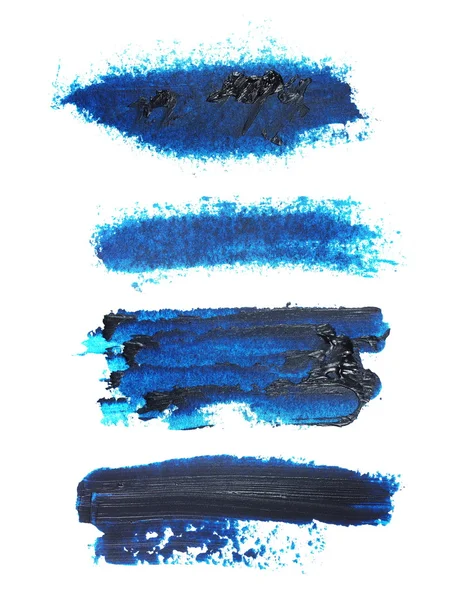 Stel foto blauwe grunge brush lijnen olieverf geïsoleerd op witte achtergrond — Stockfoto