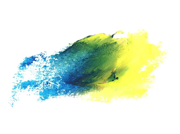 Фото синій жовтий гранжевий пензлик масляна фарба ізольована на білому тлі — стокове фото